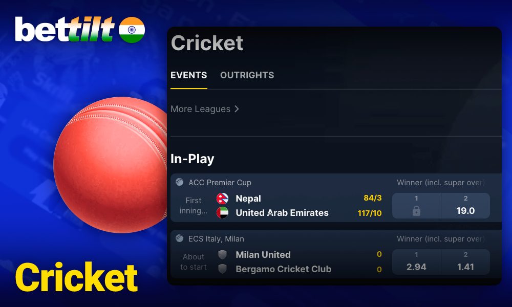 Betting on Cricket on Bettilt in India - IPL, ICC Cricket World Cup and other