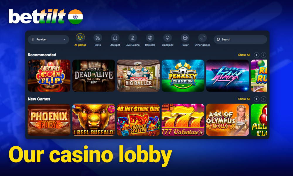 Casino lobby at Bettilt India